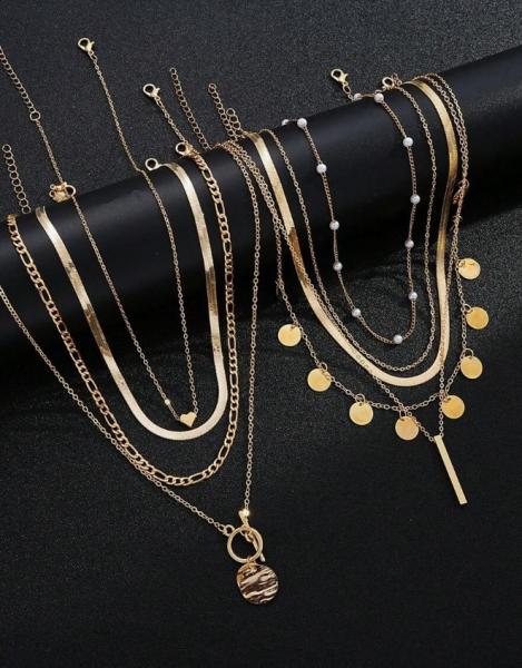 9-teiliges mehrlagiges Halsketten-Set für Damen