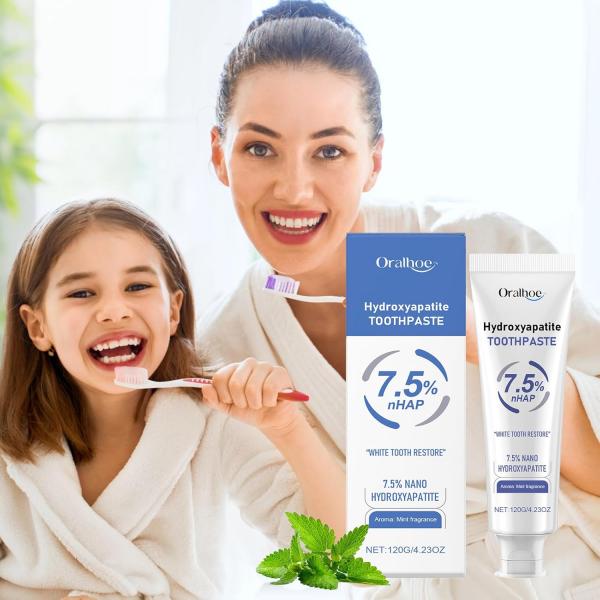 Hydroxylapatit-Zahnpasta, fluoridfrei, Minzgeschmack, Zahnaufhellung, frischer Atem, langanhaltende Wirkung, sanfte Formel, breites Anwendungsspektrum