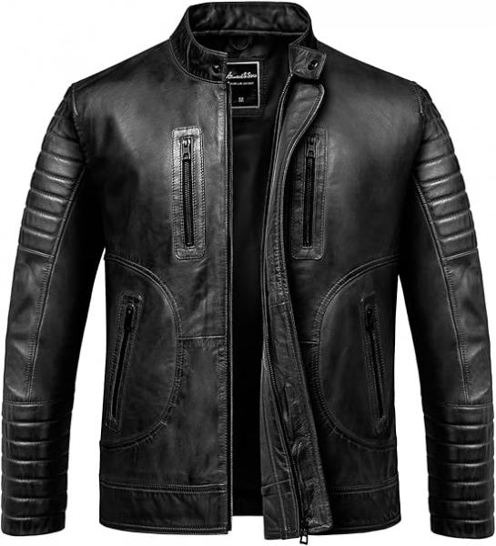 Amaci&Sons Herren Echtleder Jacke Biker Zipper Lederjacke