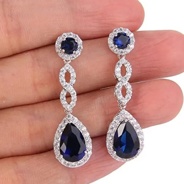 Zarte Tropfenohrringe mit blauem Saphir – Eleganter Braut- & Modeschmuck