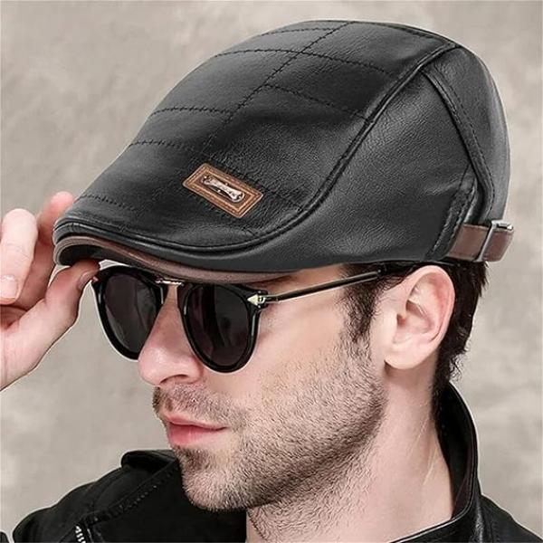 Herren-Barett, Leder, Schiebermütze, verstellbar, hochwertig, modisch, warm, Leder, Retro-Barett, 2025