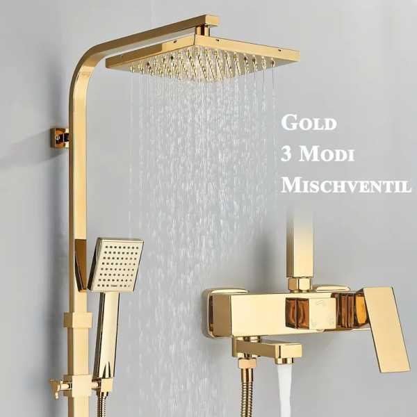 Luxuriöses Golden Duschsystem mit 3 Funktionen, Regendusche und Handbrause