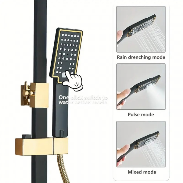 Luxuriöses Duschsystem in Schwarz und Gold
