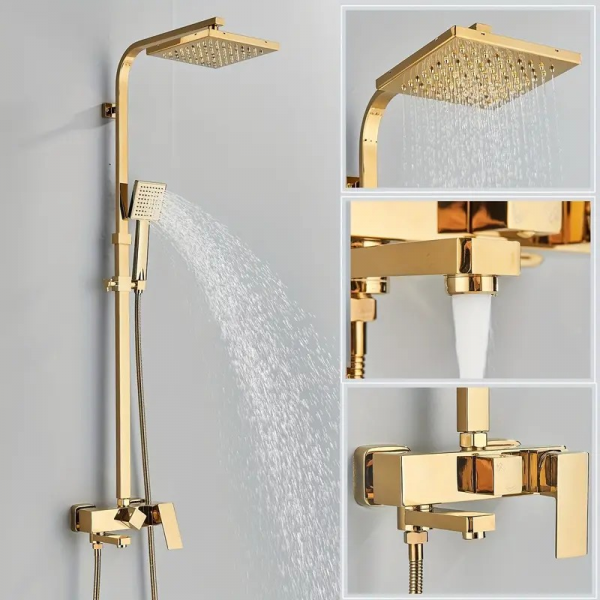 Luxuriöses Golden Duschsystem mit 3 Funktionen, Regendusche und Handbrause