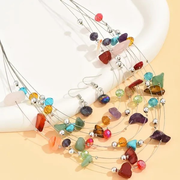 Damen Vintage Bohemian Kristallstein Halskette und Ohrringe Schmuckset