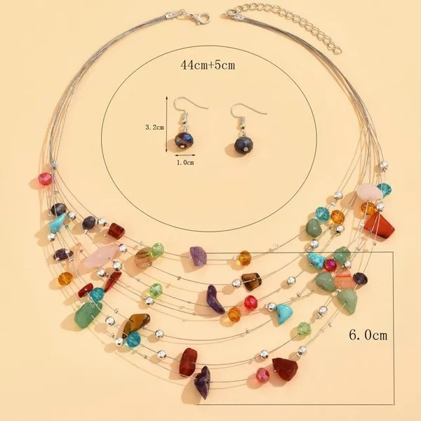 Damen Vintage Bohemian Kristallstein Halskette und Ohrringe Schmuckset