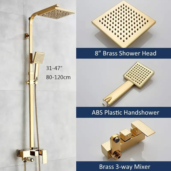 Luxuriöses Golden Duschsystem mit 3 Funktionen, Regendusche und Handbrause