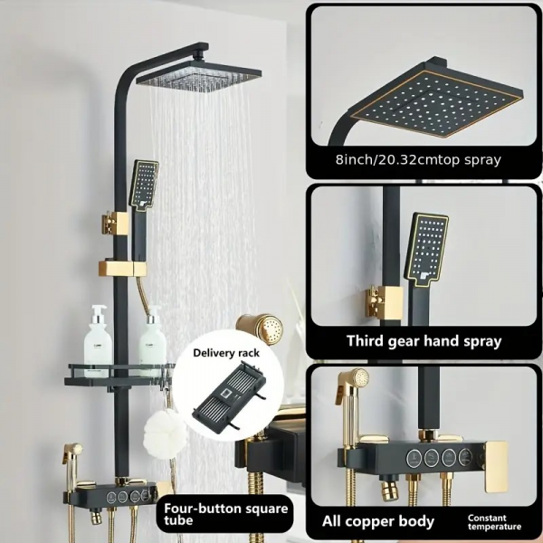 Luxuriöses Duschsystem in Schwarz und Gold